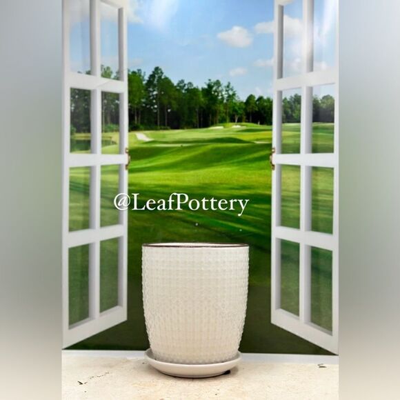 Sherley (SM) White/Brown Ceramic Planter Pot with Saucer Attached - Picture 1 of 9